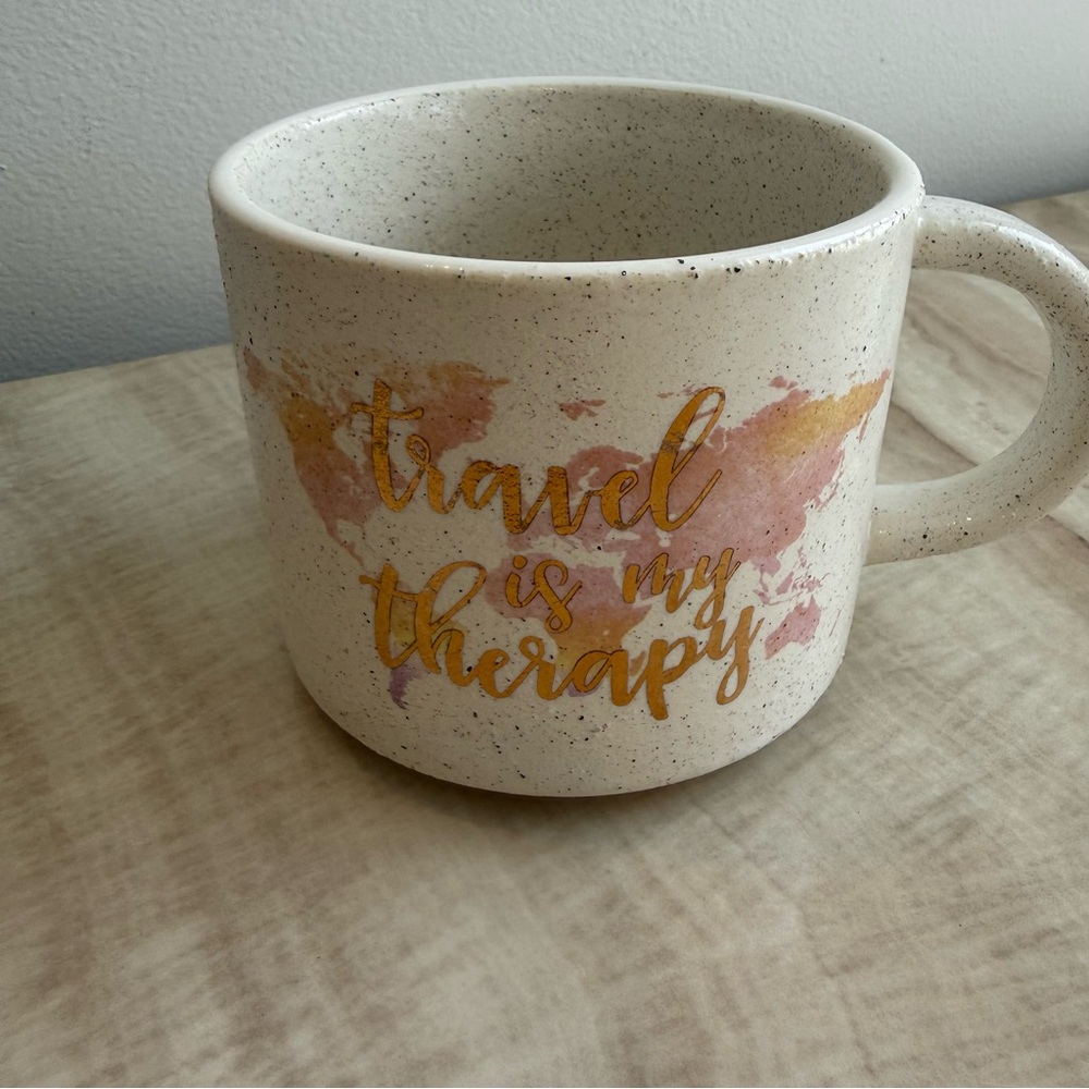 “Travel is My Therapy” Speckled Mug